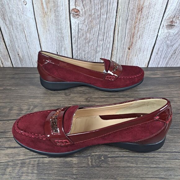 Geox Respira Lione Patent Leather Suede Slip On Loafer Women's 8.5 Bordeaux NIB - Picture 5 of 10
